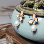 Parrot Feather Pearl Studs