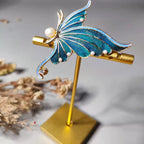 Peacock & Parrot Feather Butterfly Brooch