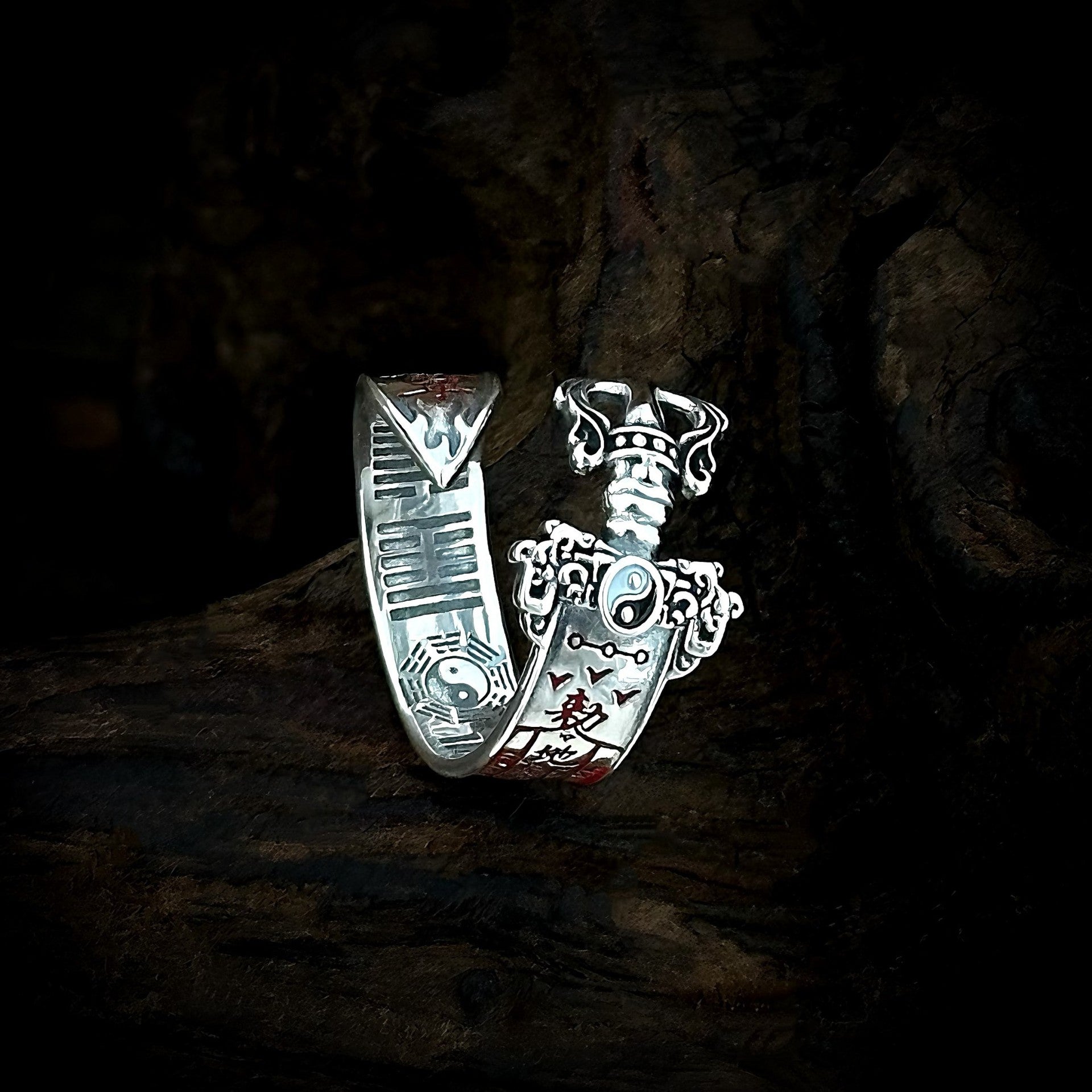 [道·紫薇八卦剑 Dao · Ziwei Bagua Sword]  | Eastern Nature-inspired Ring| Chinese Cinnabar Energy Metaphysics | Silver Gothic Ring