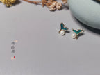 Green-Blue Peacock Feather Stud Earrings