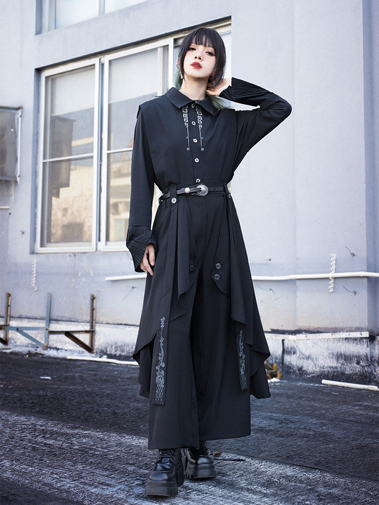 [Blue Tears 蓝眼泪] Double-Layer Irregular Embroidered Wide-Leg Pants