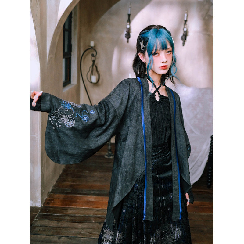 [Blue Tears 蓝眼泪] Embroidered Asymmetric Pipa Sleeve Hanfu-Style Cardigan Top