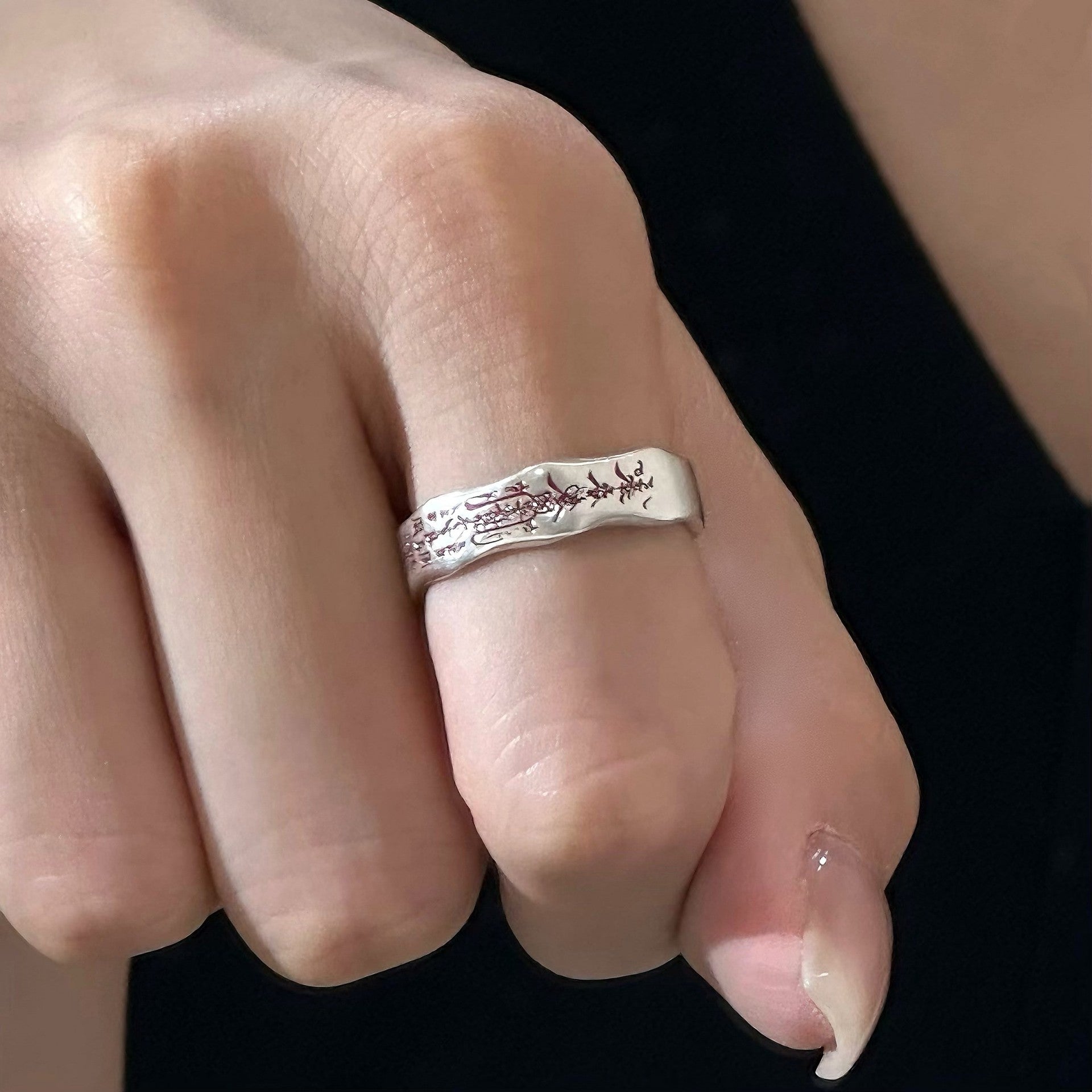 S925 pure silver Taoist series five-way God of Wealth ring, vintage national trend cinnabar energy metaphysical accessory, simple open ring
