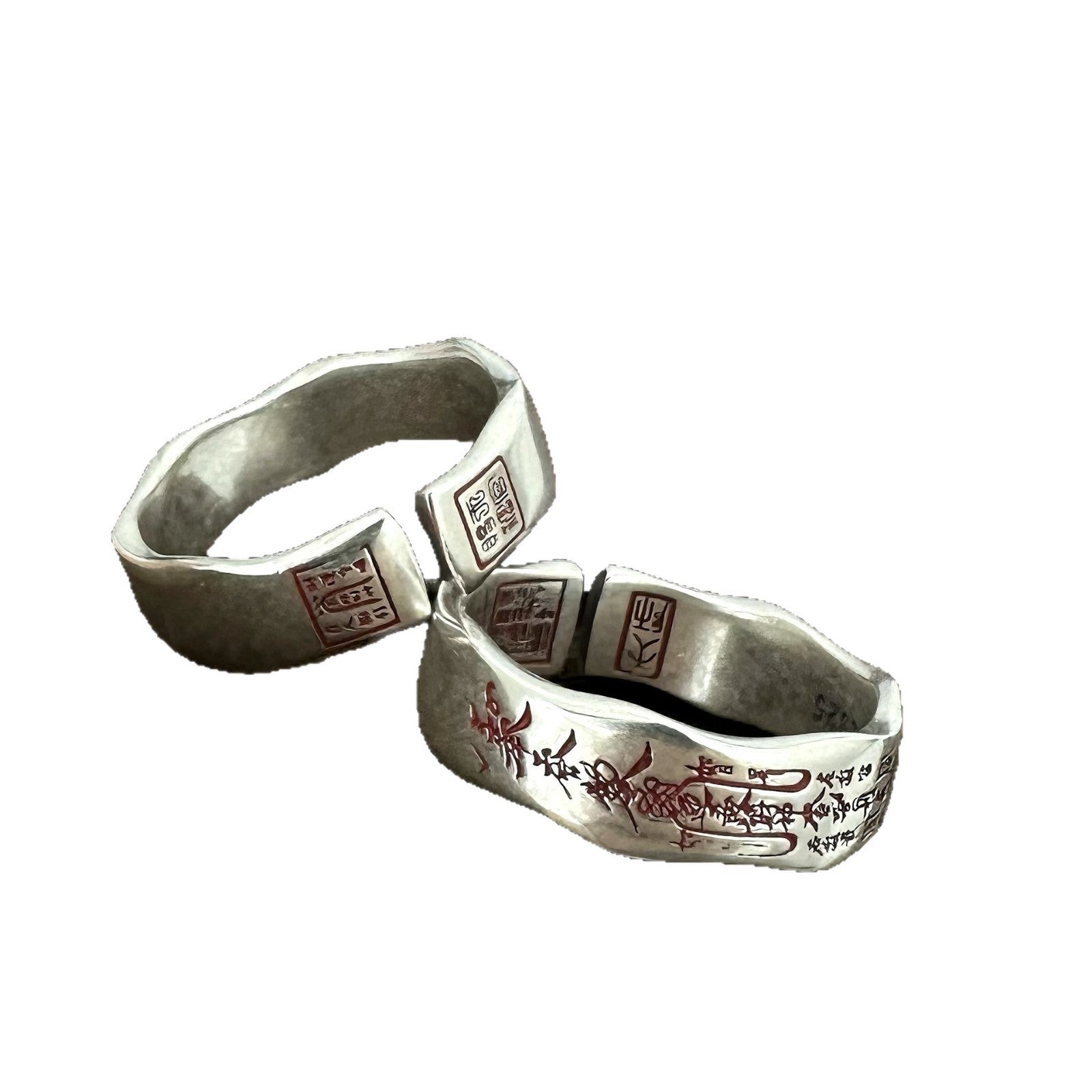 S925 pure silver Taoist series five-way God of Wealth ring, vintage national trend cinnabar energy metaphysical accessory, simple open ring