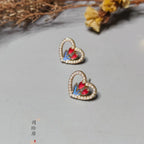 Red-Blue Parrot Feather Tulip Stud Earrings