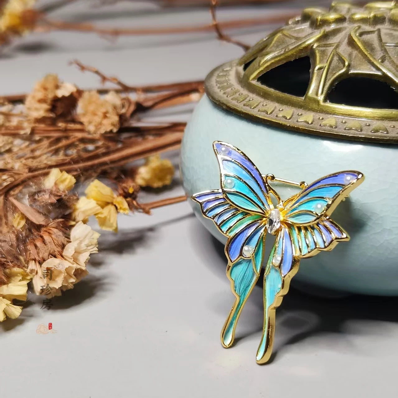 Parrot Feather Butterfly Brooch