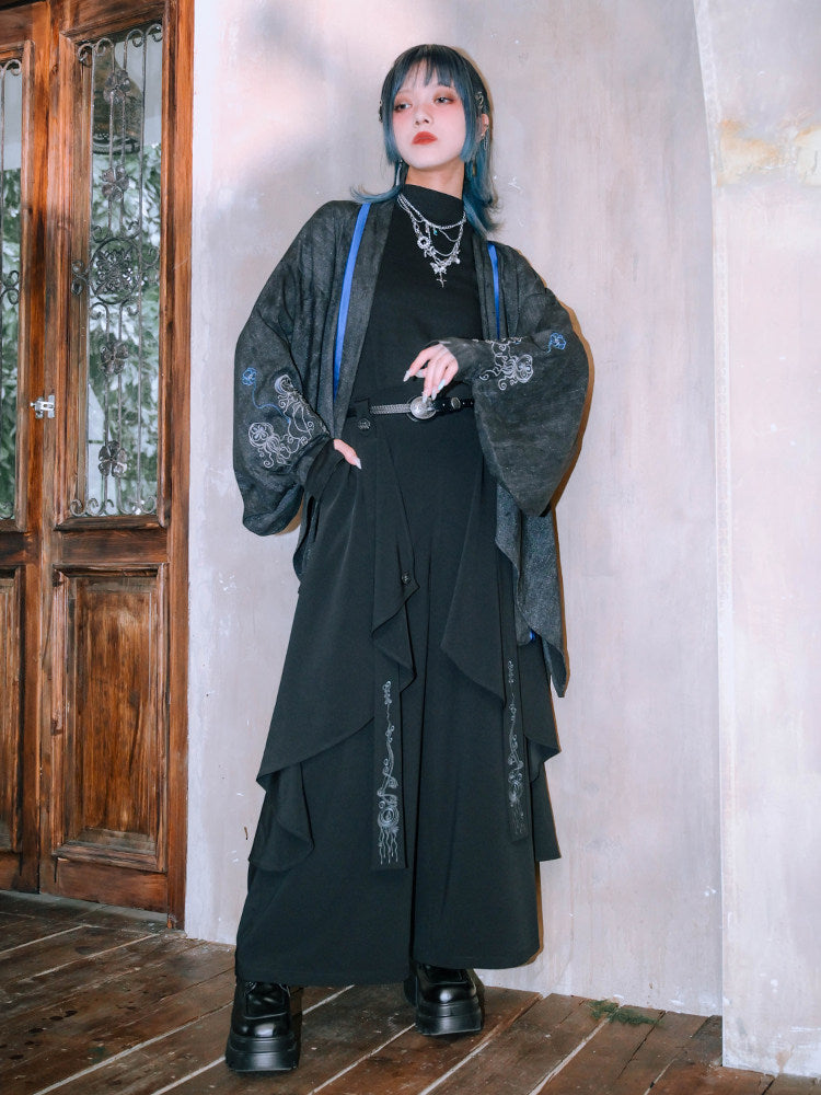 [Blue Tears 蓝眼泪] Double-Layer Irregular Embroidered Wide-Leg Pants