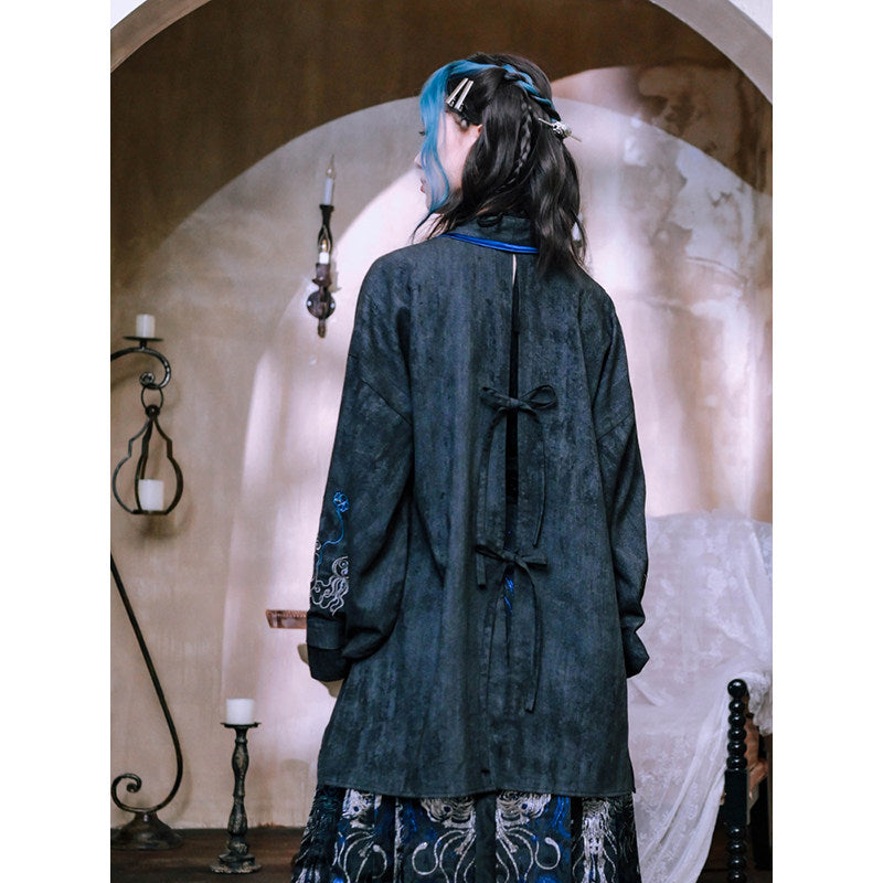 [Blue Tears 蓝眼泪] Embroidered Asymmetric Pipa Sleeve Hanfu-Style Cardigan Top