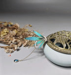 Peacock Feather Bamboo Leaf Chinese Hair Pin with Pearl