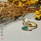 Green Peacock Feather Butterfly Ring