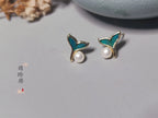 Green-Blue Peacock Feather Stud Earrings