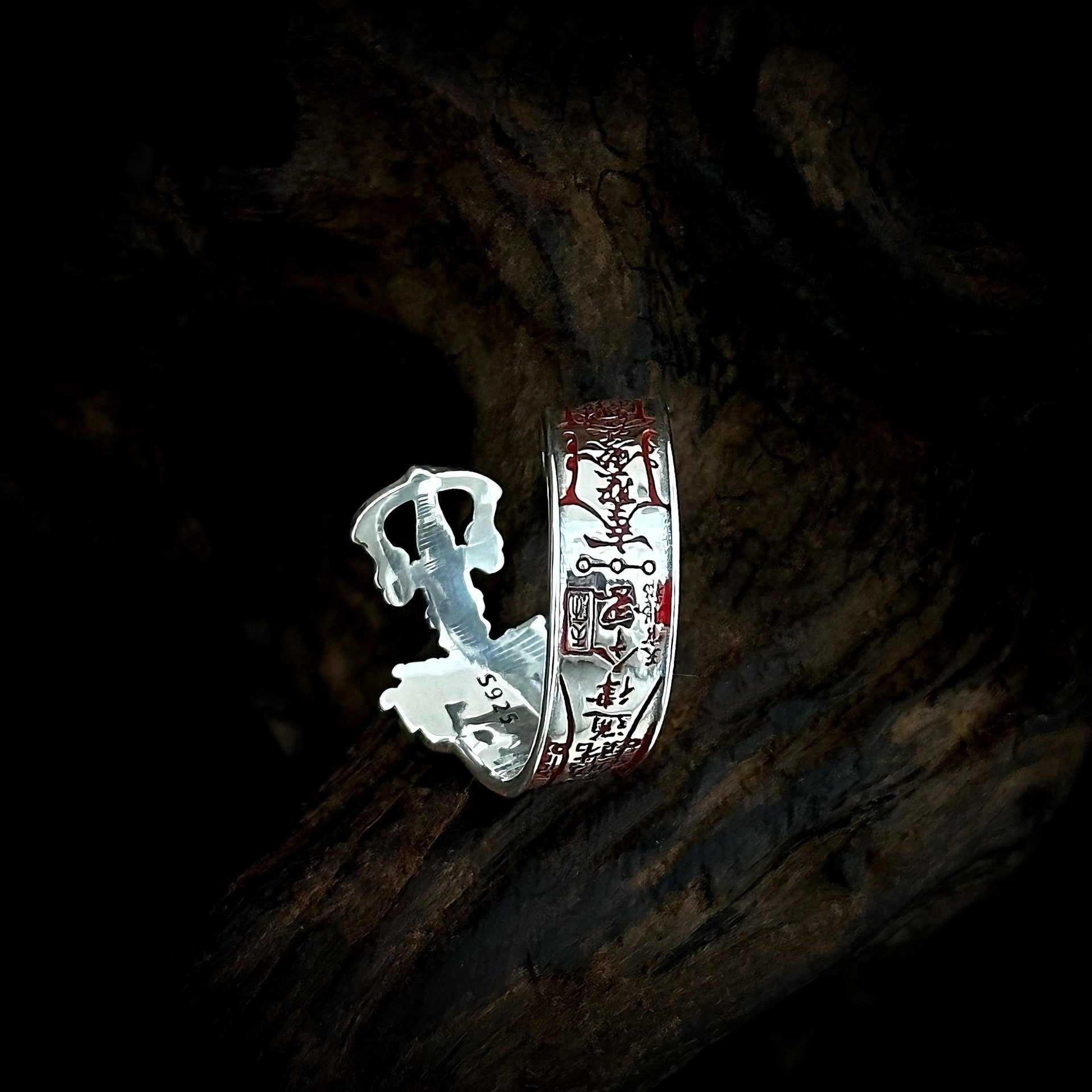 S925 pure silver Taoist ornament, Ziwei taboo Bagua Taoist magic sword ring, cinnabar national trend new Chinese style adjustable ring