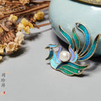 Peacock & Parrot Feather Phoenix Brooch
