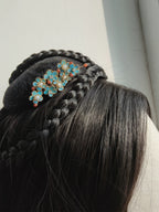 Parrot Feather Floral Hair Clip with Freshwater Pearl