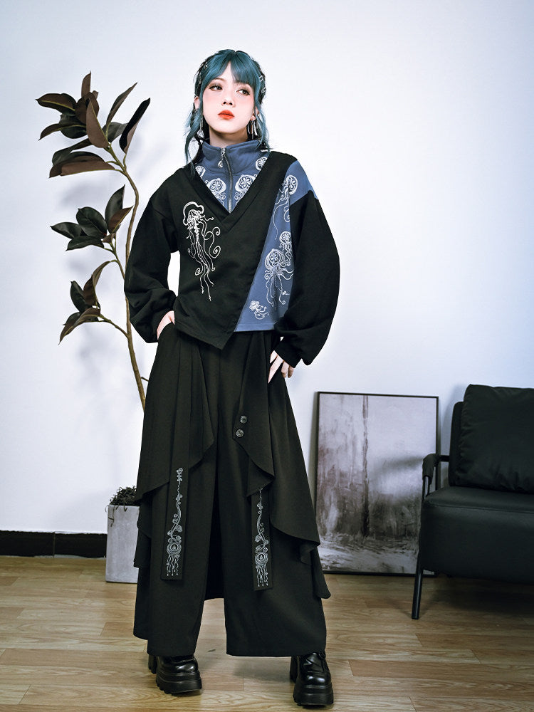 [Blue Tears 蓝眼泪] Double-Layer Irregular Embroidered Wide-Leg Pants