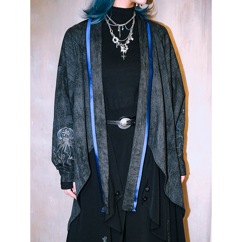[Blue Tears 蓝眼泪] Embroidered Asymmetric Pipa Sleeve Hanfu-Style Cardigan Top