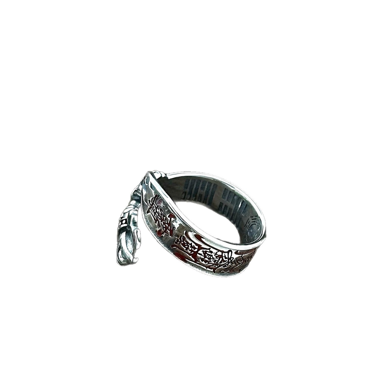 S925 pure silver Taoist ornament, Ziwei taboo Bagua Taoist magic sword ring, cinnabar national trend new Chinese style adjustable ring
