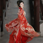 [Luanfeng Heming 鸾凤和鸣] Wei&Jin | Hanfu Wedding Dress | Detailed Embroidery | Daxiu Shan (Large-sleeved long shirt) | Hezi Qun (Chest-high dress) | Qiyao Qun (Waist-high skirt)