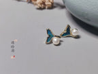 Green-Blue Peacock Feather Stud Earrings