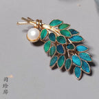 Handmade Peacock Feather Leaf Hanfu Hair Accessory
