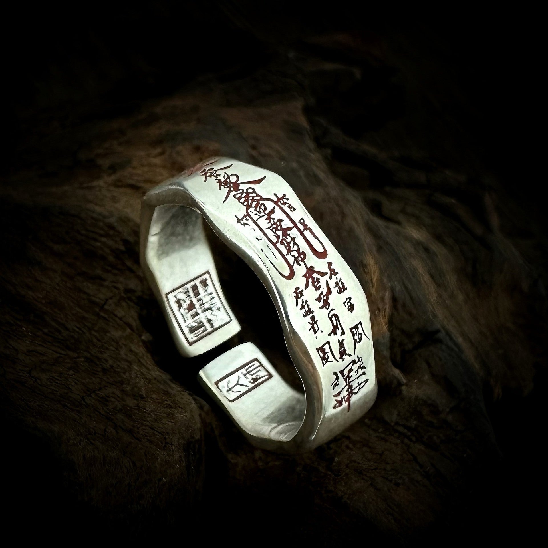 [道·五路财神 Dao · Five-way God of Wealth]  | Eastern Nature-inspired Ring| Chinese Cinnabar Energy Metaphysics | Silver Gothic Ring