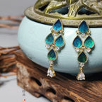 Parrot & Peacock Feather Tassel Teardrop Stud Earrings