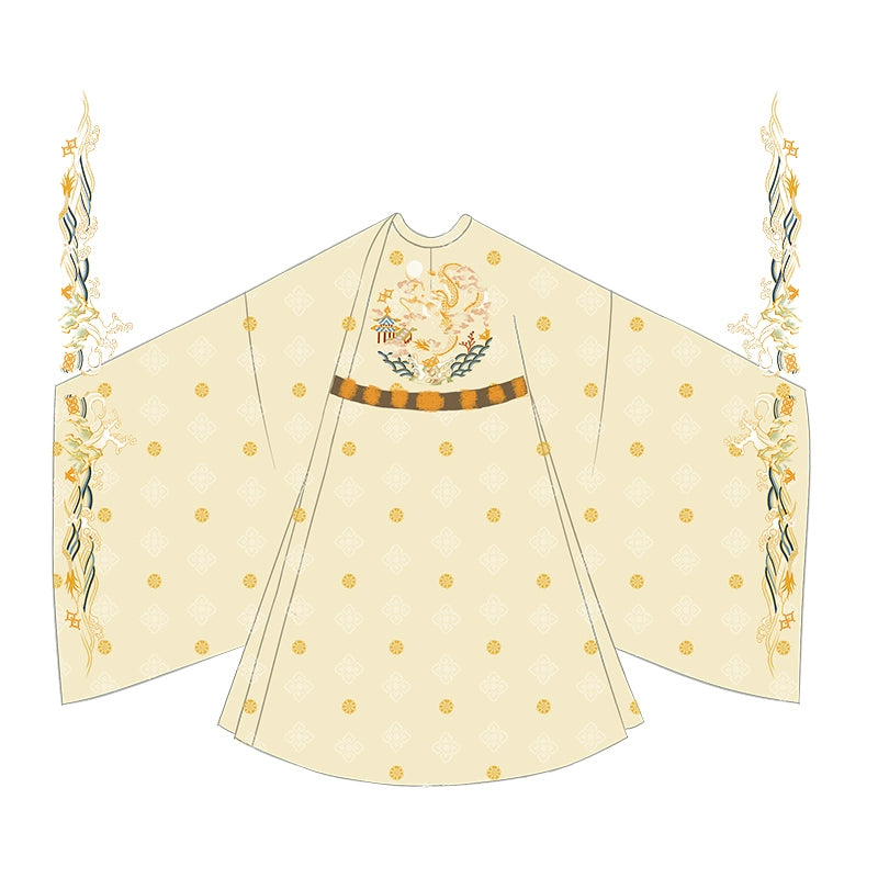 [Ling Ze 灵泽] Ming Dynasty | Round-neck Robe | Gold-thread Embroidery | Unisex
