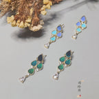 Parrot & Peacock Feather Tassel Teardrop Stud Earrings