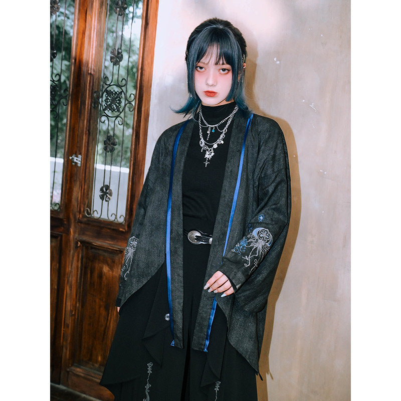 [Blue Tears 蓝眼泪] Embroidered Asymmetric Pipa Sleeve Hanfu-Style Cardigan Top
